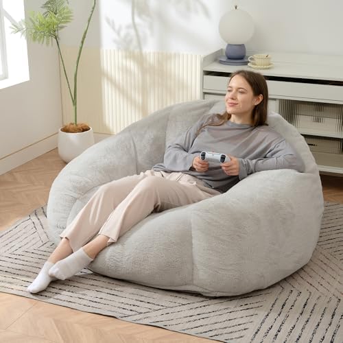 Giant Beanbag Chair,Oversized Bean Bag Sofa Foam,Faux Fur Shell-S...