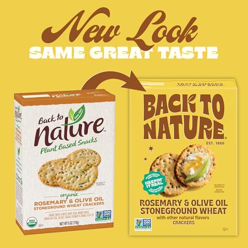 Image of Back to Nature Rosemary & Olive Oil Stoneground Wheat Crackers, Non-GMO, Plant-Based Snack Cracker, Made with Whole Grains & Flax Seed, 5oz Box (Pack of 2)