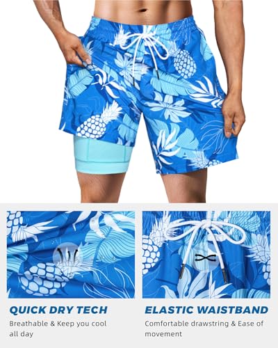 Image of SURF CUZ Mens Swim Trunks with Compression Liner Swim Shorts 7 inch Swimming Trunks Stretch 7 Inch Swim Suits Quick Dry