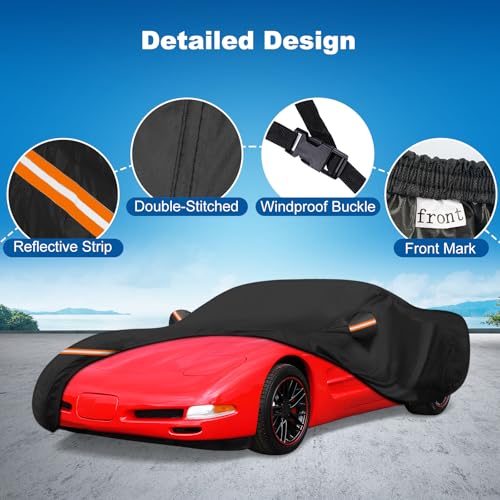 Image of QUNSUNUS Car Cover for Corvette C4 C5 C6 C7 1984-2019 with Cotton Lining | Waterproof Heavy 420D Oxford Outdoor All-Weather Corvette Car Covers, with Zipper and Straps, for Dust, Sun, Wind Protection