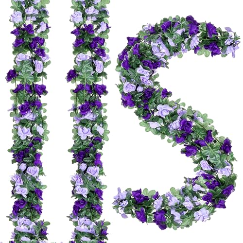BSMYBO Artificial Purple Rose Flower Garlands 5 PCS 41 FT for Backdrop
