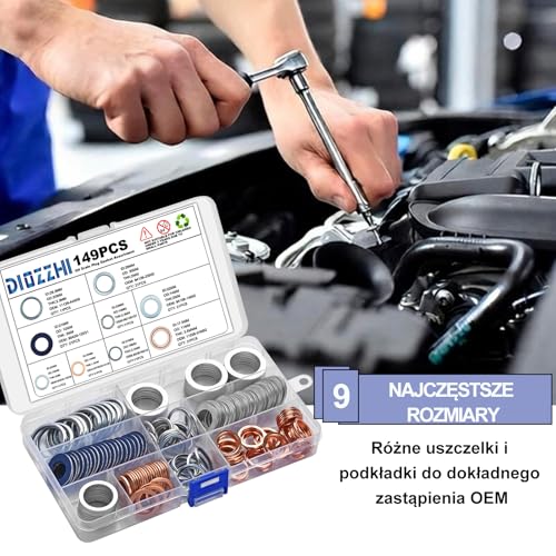 Zestaw uszczelek korka spustowego oleju, 9 rozmiarów, część zamienna silnika samochodowego, zestaw uszczelek do Toyoty, Hondy, Subaru, VW, Audi, Mercedes Benz, 149 szt