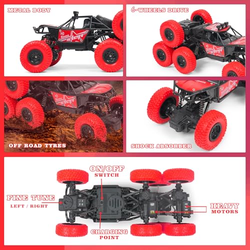 Image of Gooyo GY-104SP Hi-Speed Rechargeable Remote Control Rock Crawler Car with Smoke | 8 Tyres Monster Truck with Spray | 4x4 Off-Road RC Car Toy | Red | in-Built Battery | Gift Box Packaging