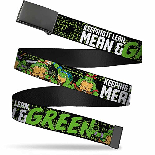 Buckle-Down Big Web Belt Ninja Turtles, Classic Tmnt Group Pose6/Keeping IT Lean, Mean and Green Black/Green/White, 1.0
