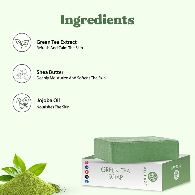 Image of Green Tea Soap With Shea Butter & Jojoba Oil | Cleanses, Calms & Nourishes | 100 g (Pack of 4)