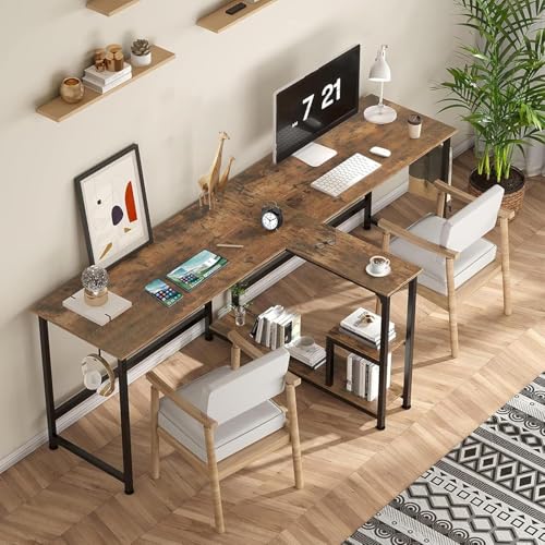 Opiniones y reviews de Escritorios de Oficina Top 10. 41 SAFONUS 2.12 m Escritorio Doble, Escritorios Largo de Computadora con Estantes de Almacenamiento, Gamer para Dos Personas, Escritorio de Oficina para Hogar u Oficina (Natural)