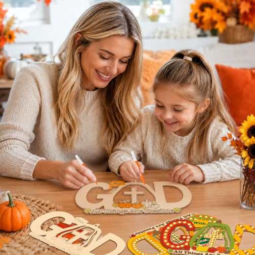 BeYumi Fall Wooden Pumpkin Craft - 20Pcs Christian GOD Ornaments for Kids - image 5