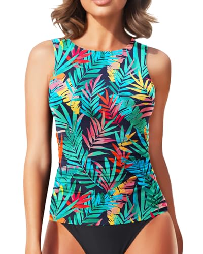 Image of Daci Tankini Tops for Women High Neck Swim Top Tummy Control Bathing Suit Top Modest Swim Tank Top No Bottom