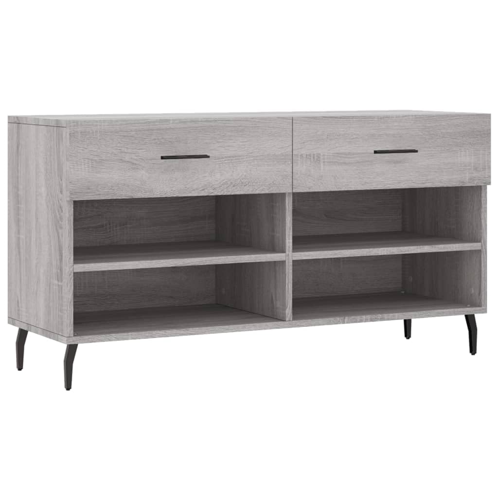 Szafka na buty Sonoma szara, 102 x 35 x 55 cm, materiał drewnopochodny z 2 szufladami i 4 półkami, rozwiązanie do przechowywania, styl przemysłowy, żelazne nogi, wytrzymała płyta siedziska