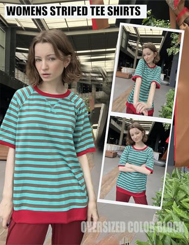 Zeagoo Women Striped T Shirts Oversized Crewneck Short Sleeve Tops Summer Casual Blouse Color Block Basic Tee S-XXL4