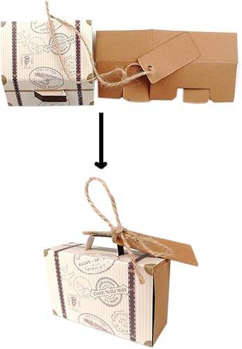 Miniatura 4 de 45 cajas de regalo con temática de viaje para maletas, vintage de papel kraft para regalo de caramelos, para fiestas temáticas, bodas, cumpleaños,