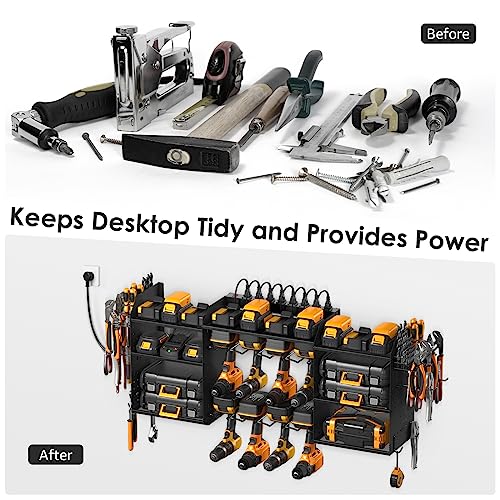 CCCEI Black Large Tools Organizer Wall Mount Charging Station, 39 Inch Long Power Tool Battery Storage Rack with 6FT Power Strip. 8 Drill Holder, Garage Utility Shelves. Pegboard Hanging Extension. by CCCEI - Image 7