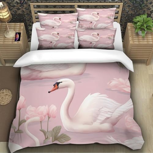 Parure de lit cygne 140x200cm résistante et douce fermeture éclair - 5