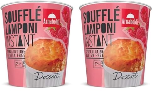 Arnaboldi - Instant Soufflé ai Lamponi, 46g, Merendine Senza Glutine, Snack Dolci Ideali per Colazione, Merenda o Dopo Cena, Dessert Leggero e Gustoso, Pronto in Pochi Minuti, 1 Porzione