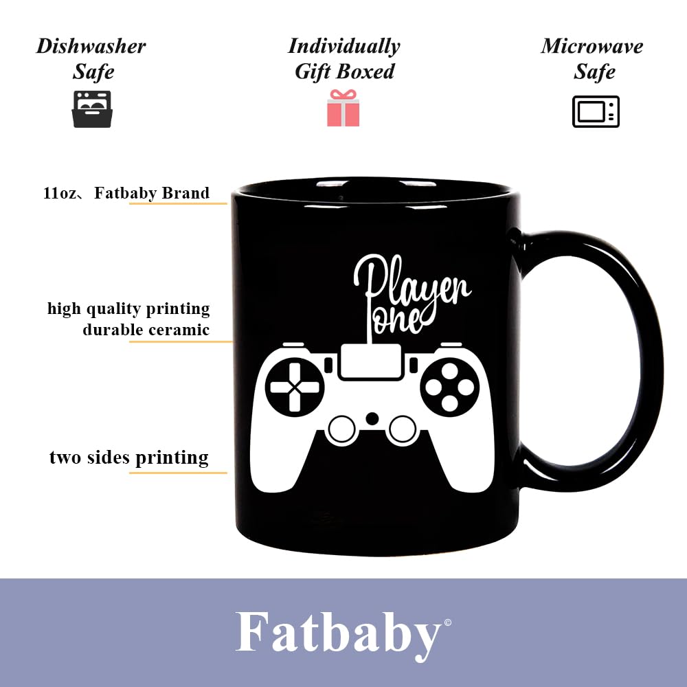 Fatbaby Mug avec inscription « Player One Player Two Gamer » - Cadeau pour couple - Cadeau pour petit ami, petite amie, Saint-Valentin, anniversaire, Noël - 325 ml