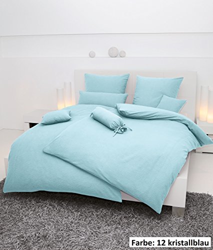 Janine design 0125 pIANO parure de lit fb. 12 ventilation en coton mako seersucker doux, 100 % coton, 12 kristallblau, 155 x 200 cm