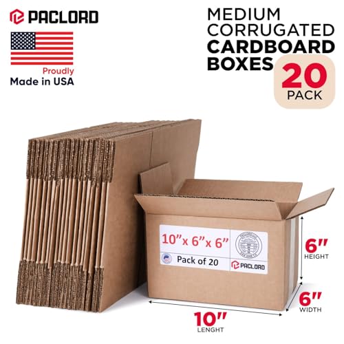 Image of Small Cardboard Boxes 10 inchL x 6 inchW x 6 inchH (Pack of 20) - USA-Made Packing Boxes for Moving, Shipping, or Storage - USPS, UPS, FedEx Approved - Professional Packing Supplies for Moving