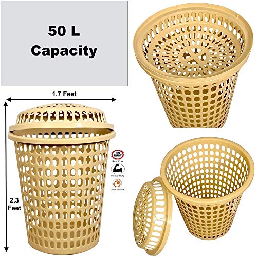Image of 2 Laundry Basket with Lid, Cap - Durable (Unbreakable) 50L with 6 Months Warranty (Cream, Pink)