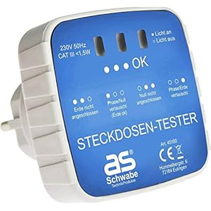 as – Schwabe 45100 Connector Teststekker met Indicatielampje, 230 V, Wit/Blauw