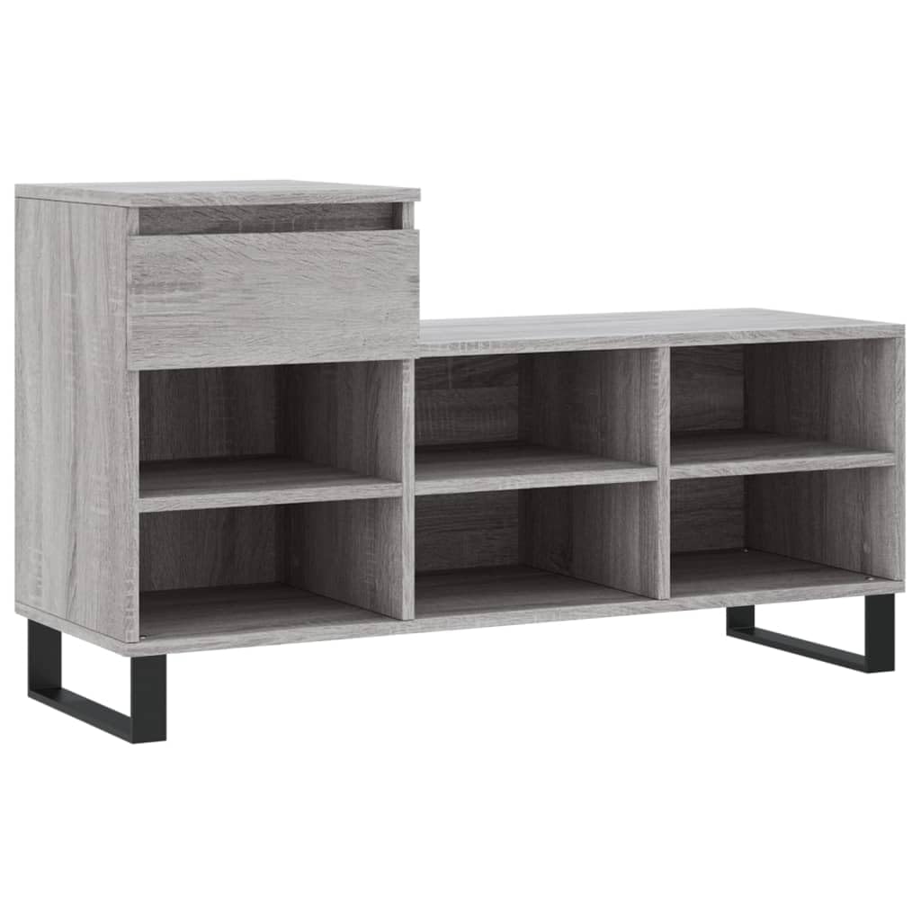 Zapatero Sonoma gris de 6 compartimentos y cajón de madera 102x36x60 cm