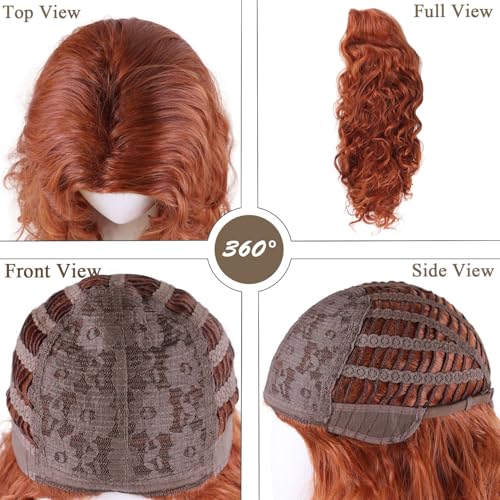 Image of 30 Inch Long Copper Red Curly Wig with Bangs Merida Costume for Women