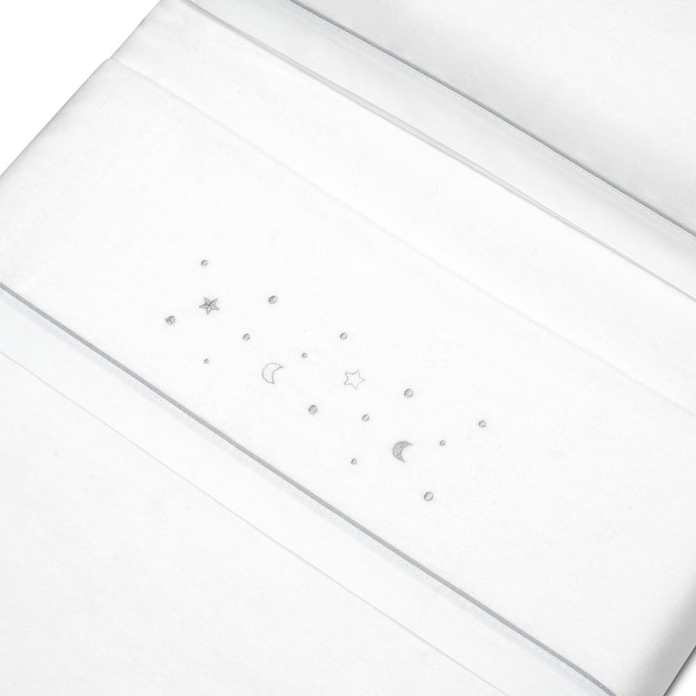 Interbaby - Juego Sabanas Carrito Bebe 40x80 Algodón 100% | Sabana Cuna Franela, Cálida | Incluye Sabana Bajera, Encimera y Funda de Almohada | Ideal para Invierno | Estrellas Luna Blanco/Gris