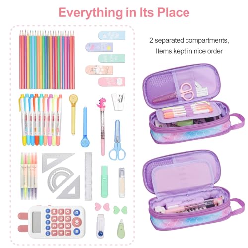 Image of Bagseri Pencil Case for Girls - Expandable Kids Pencil Case Large Capacity Pencil Pouch Organizer Cute Pencil Bag Pencil Box for School Student, Pen Case Only (Purple Mermaid Tail)