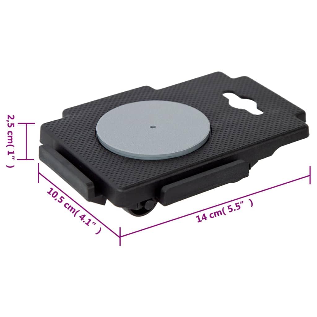 Carrello di trasporto con 8 ruote in polipropilene, 12 pezzi, nero, 14 x 10,5 x 2,5 cm, portata 150 kg, ideale per mobili, cassette, traslochi, officina, magazzino, casa