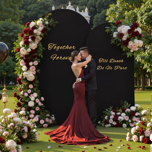Image of Black Arch Backdrop Cover for Wedding, Set of 2 Stretchy Spandex Fitted Arch Stand Cover for Baby Shower, Birthday Party Decor, Chiara Backdrop Cover with Double-Sided Design(7.2FT 6FT, Black)