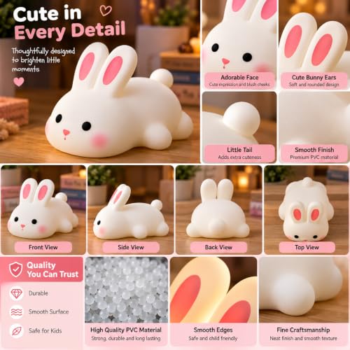 Image of Naughty Bunny Night Light Lamp Battery Operated Table and Desk Decorations Gift Pandas (Naughty Bunny)