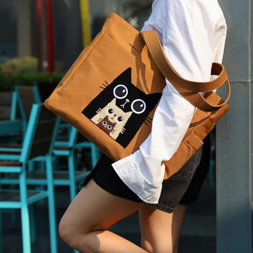 Image of TSANTA U Shaped Canvas Tote Bag, 35.56x33.02 cm with 10.8 cm Gusset, Cotton, Zipper Closure, Laptop Compartment