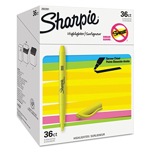 Image of Sharpie Pocket Highlighters, Fluorescent Yellow, Smear-Resistant, Chisel Tip, 36 Count - Classroom, Back to School Essentials, Teacher Supplies