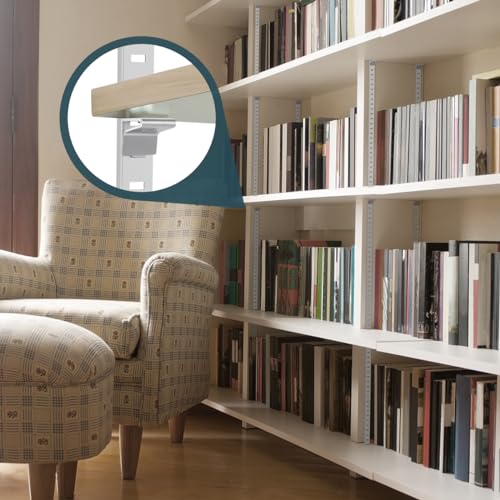 Image of Lenink 256P-ZC Adjustable Pilaster Shelf Clip, 14 Pcs Black Shelving Brackets Clips for Metal and Wood Shelving, Silver