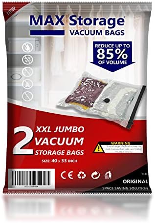 2 XXL Jumbo Size, 40 x 33 Inch. MAXStorage Vacuum Storage Bags. Extra Large Volume Capacity Space Saver Solution for Big Clothes, Blankets, Pillows, Comforters, Curtains, Coats