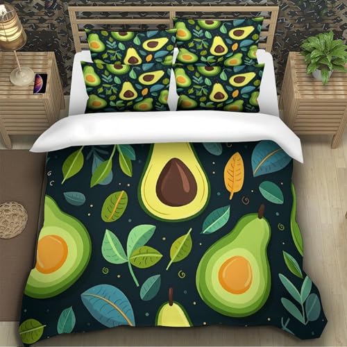 Housse de couette avocat 3D microfibre parure lit ado douce fermeture éclair
