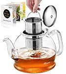 Glass Teapot, 1200 ml Tea Pot, STNTUS Glass Teapot with Infuser, Tea Pot Infusers for Loose Tea, Borosilicate Teapots with Strainer, Teapot for 4-6 Cups