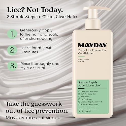 Image of MAYDAY Daily Lice Prevention Conditioner, Non-Toxic, Sandalwood & Mint 12oz | Non-Toxic & Pesticide-Free, Scientifically Proven Lice, Super Lice Defense, Daily Use, Hair & Scalp Wellness Support