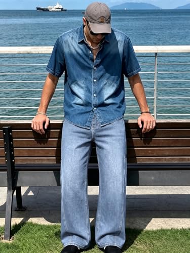 Image of EMMIOL Men's Baggy Wide Leg Jeans, Striped Y2K Hip Hop Skater Denim Pants, Loose Fit Streetwear Jeans