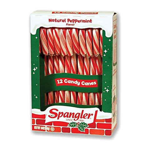 Spangler (1) Box Candy Canes - Peppermint Flavored Red & White Stripes - 12 Individually Wrapped Pieces per Box - Holiday & Christmas Candy - Net Wt. 5.3 oz Cover