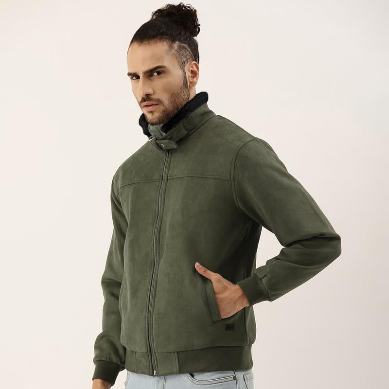 Image of CAHOOT Men's Front Zipper Jacket with Fleece for Casual Wear | Long Sleeve | High Neck | Zipper Closure | Suede Jacket Crafted with Comfort Fit for Everyday Wear