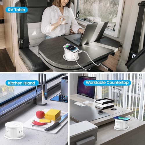 4.75 inch Pop Up Outlet with 15W Wireless Charger, 4 AC Outlets & PD 20W USB Fast Charging, Desk Hole Power Grommet Connect 6FT Cord for Office, Conference, Kitchen Use(ETL & FCC Listed) by VILONG - Image 7