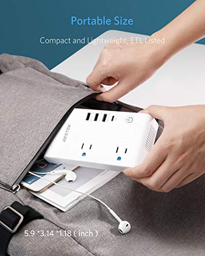 BESTEK 200W Power Inverter, DC 12V to AC 110V Car Inverter with Total 7.8A 4 USB Ports Multi-Protection Car Charger Adapter, ETL Listed(White)