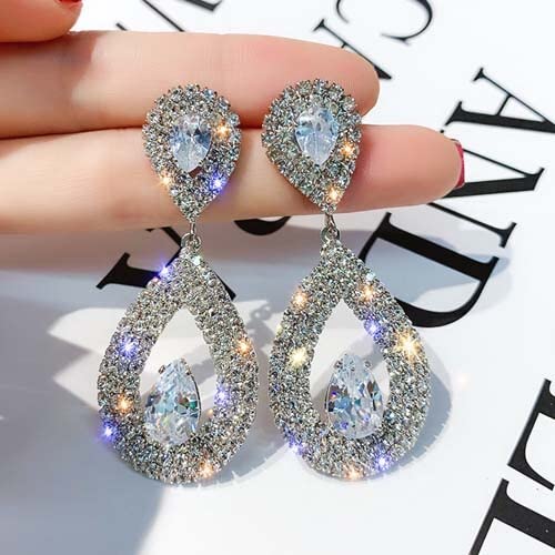 Boucles d'oreilles longues argent 925 LXGGUC anti-allergie éclats strass