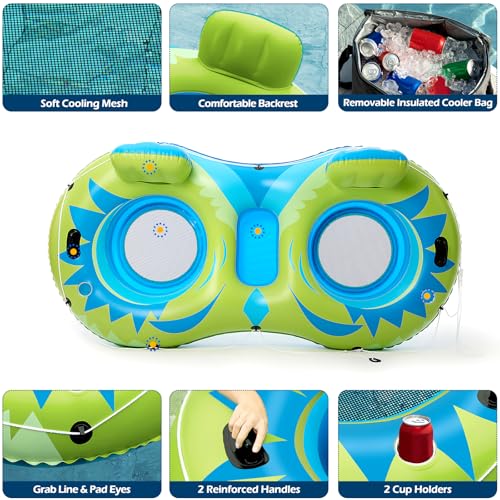 Image of Jasonwell Inflatable River Tube Float - 2 Person Heavy Duty River Float Pool Floats with Removable Cooler Lake Water Tubes for Floating River Raft Lounge Floatie with 2 Cup Holders for Adults (YG)
