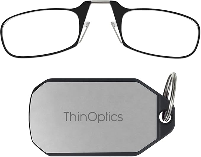 ThinOptics Reading Glasses 2.00 Black Frames with Keychain Case