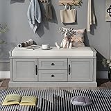 Merax Gray Wash Classic Wood Shoe Storage Bench with Drawers and Seat Cushion for Entryway Hallway Front Door, Type 1
