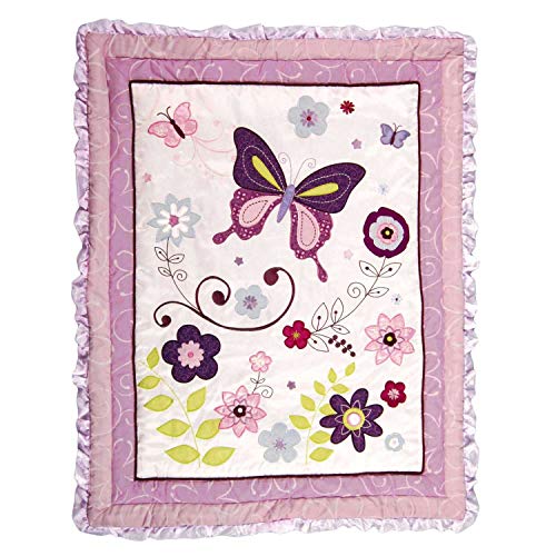 Lambs & Ivy Butterfly Lane Purple/White 5Piece Baby Crib Bedding Set