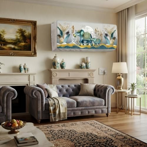 Image of Polyester Printed Air Conditioning Dust Cover Folding Designer Ac Cover For Indoor Split Ac 1.5 Ton (97X 31X 21 Cm ) (Elephant)