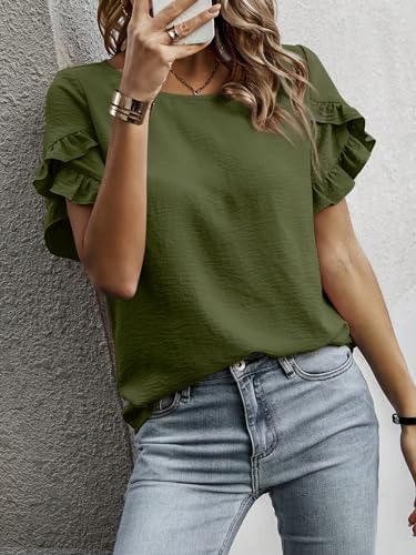 Image of Sugathari Elegant Top, Women's Solid Petal Sleeve Round Neck Ruffle Trim Top II Tops for Women /Girls (TOP 118)