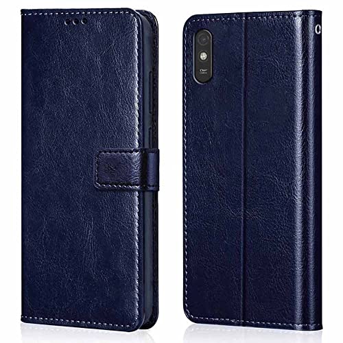 Image of WOW IMAGINE Shock Proof Flip Case Back Cover for Xiaomi Mi Redmi 9A | 9i | 9A Sport (Flexible | Leather Finish | Card Pockets Wallet & Stand | Blue)